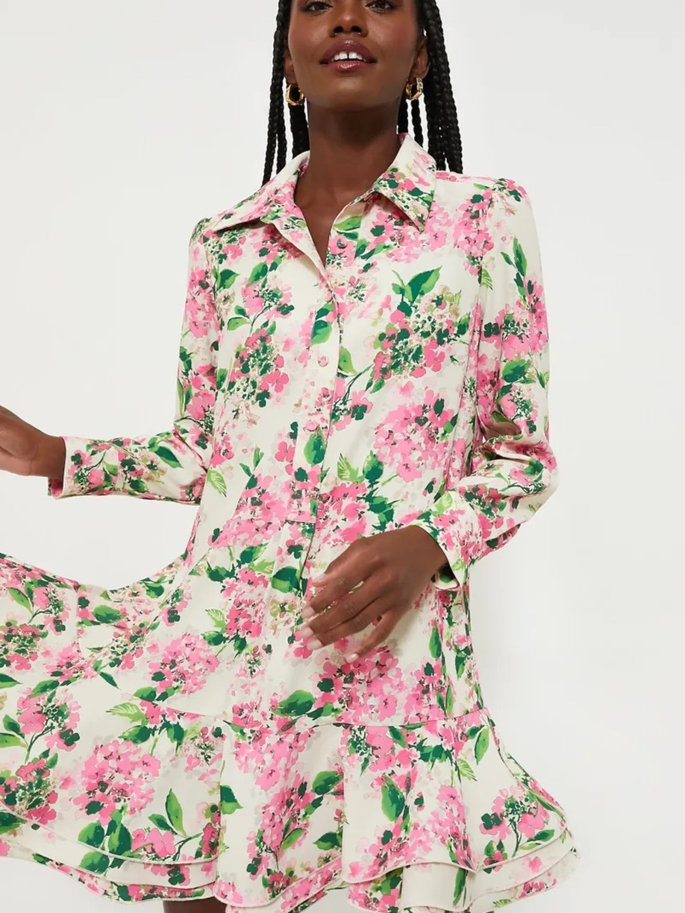 Tuckernuck Pink and Green Floral Ruffle-Hem Mini Dress - Picture 2 of 11